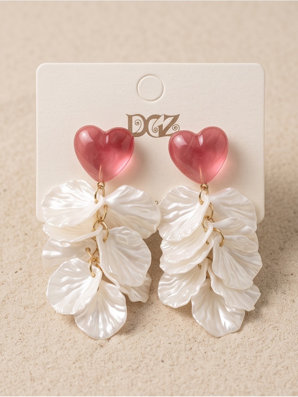 Rose Heart & Pearl Petal Drop Earrings